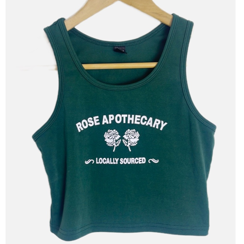SHEIN Dark Green Graphic Crop Tank Top